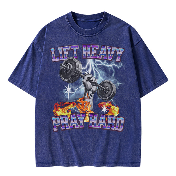 GC-WTSA0047 Lift Heavy Pray Hard Chirstian Washed T-Shirt