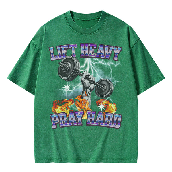 GC-WTSA0047 Lift Heavy Pray Hard Chirstian Washed T-Shirt