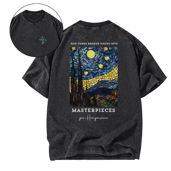 GC-WTSA0058 God Turns Broken Pieces Into Masterpieces Christian Washed T-Shirt