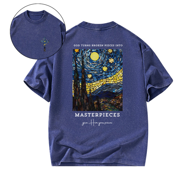 GC-WTSA0058 God Turns Broken Pieces Into Masterpieces Christian Washed T-Shirt