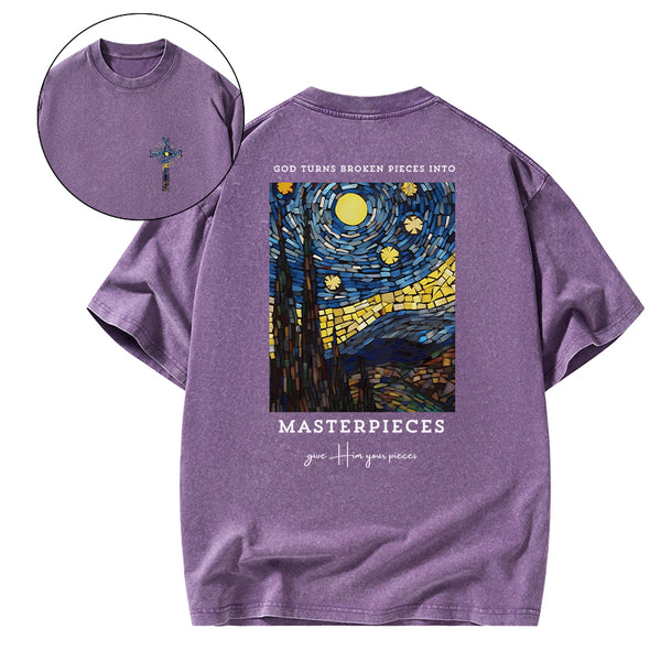 GC-WTSA0058 God Turns Broken Pieces Into Masterpieces Christian Washed T-Shirt