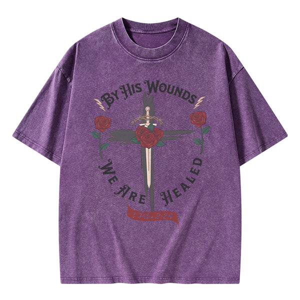 GC-WTSA0090 By His Wounds Chirstian Washed T-Shirt
