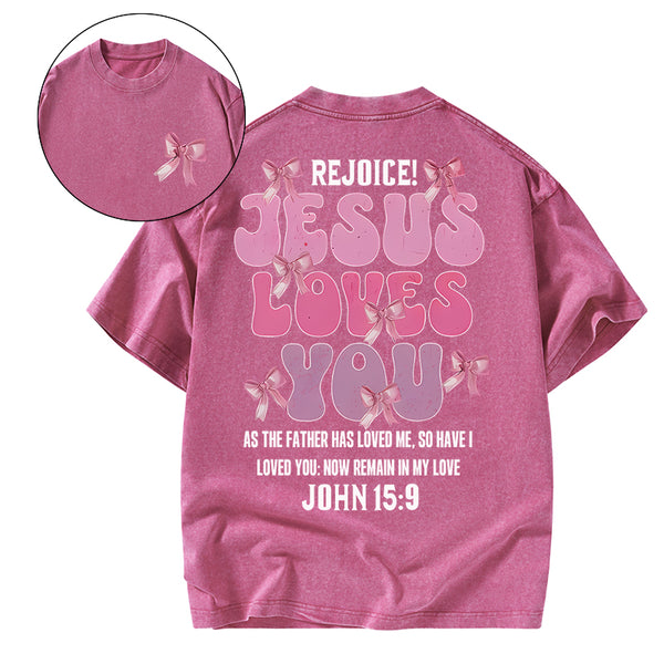 GC-WTSA0109 Jesus Loves You Christian Washed T-Shirt