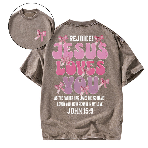 GC-WTSA0109 Jesus Loves You Christian Washed T-Shirt