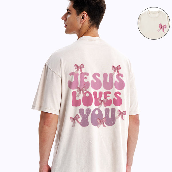 GC-WTSA0109 Jesus Loves You Christian Washed T-Shirt