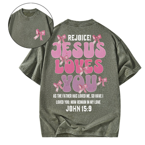 GC-WTSA0109 Jesus Loves You Christian Washed T-Shirt