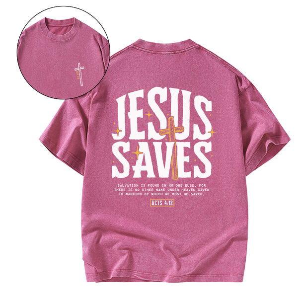 GC-WTSA0276 Jesus Saves Christian Washed T-Shirt