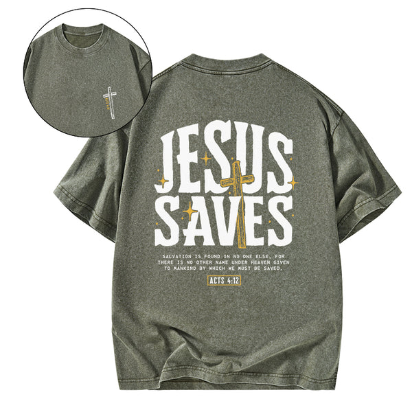 GC-WTSA0276 Jesus Saves Christian Washed T-Shirt