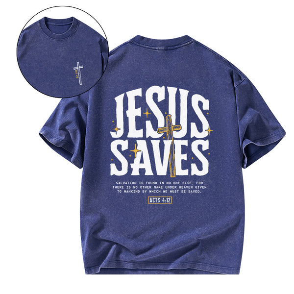 GC-WTSA0276 Jesus Saves Christian Washed T-Shirt