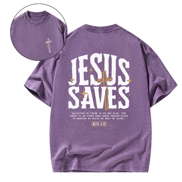 GC-WTSA0276 Jesus Saves Christian Washed T-Shirt