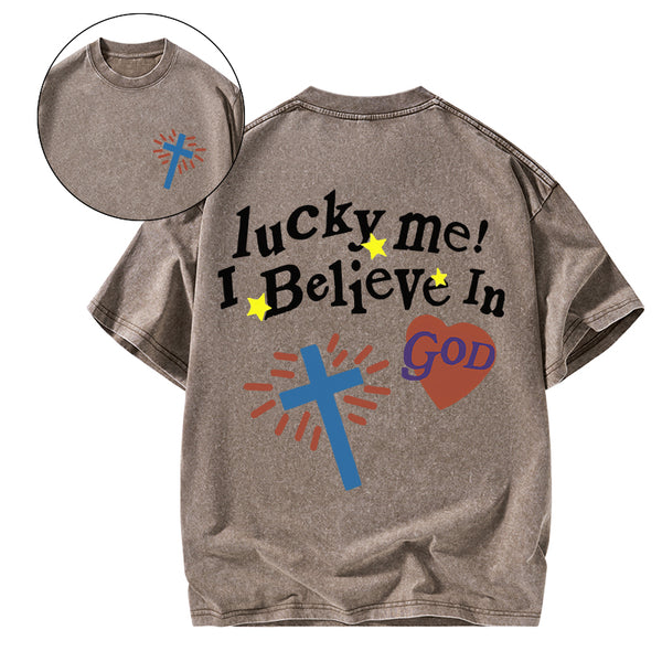 GC-WTSA0339 I Believe In God Chirstian Washed T-Shirt