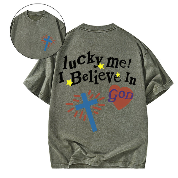 GC-WTSA0339 I Believe In God Chirstian Washed T-Shirt