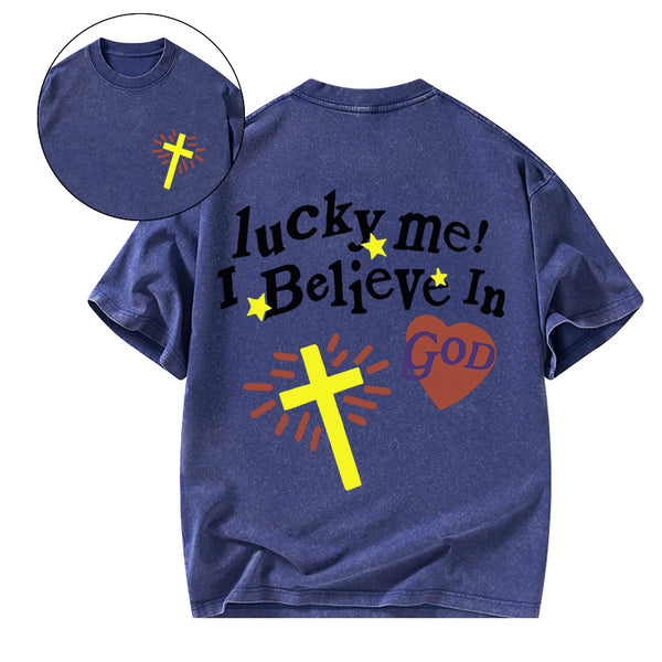GC-WTSA0339 I Believe In God Chirstian Washed T-Shirt
