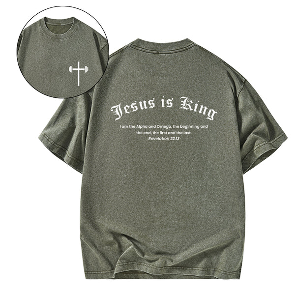GC-WTSA0412 Jesus Is King Christian Washed T-Shirt