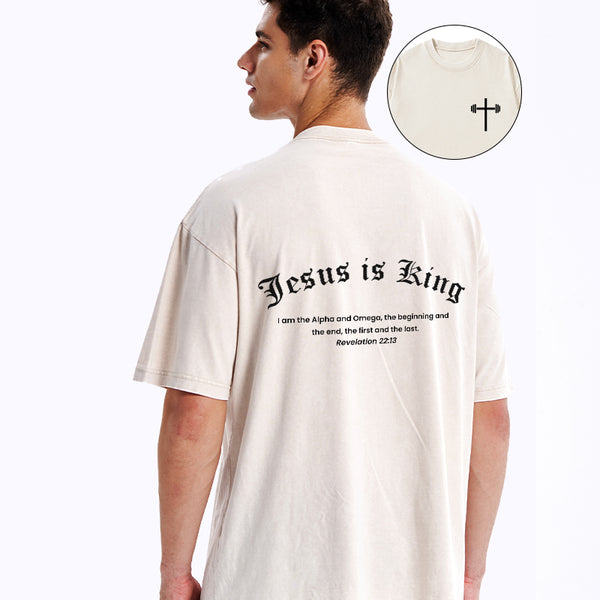 GC-WTSA0412 Jesus Is King Christian Washed T-Shirt