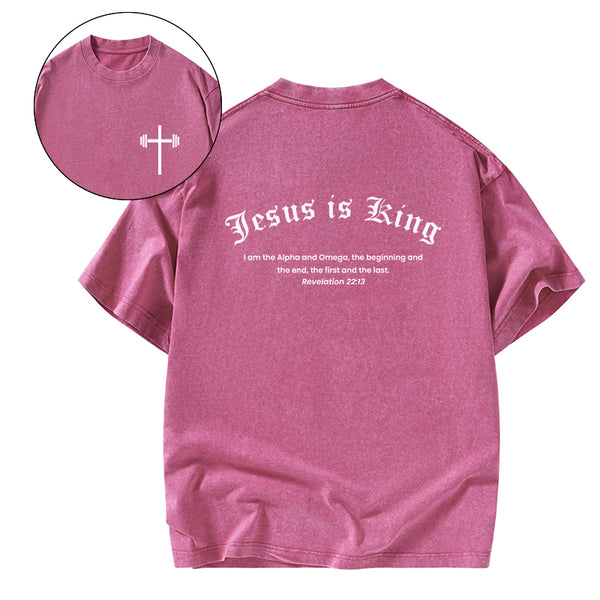 GC-WTSA0412 Jesus Is King Christian Washed T-Shirt