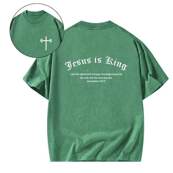 GC-WTSA0412 Jesus Is King Christian Washed T-Shirt