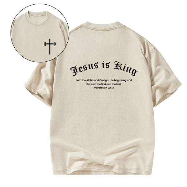 GC-WTSA0412 Jesus Is King Christian Washed T-Shirt