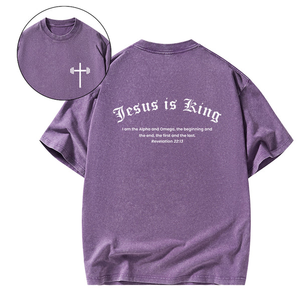 GC-WTSA0412 Jesus Is King Christian Washed T-Shirt