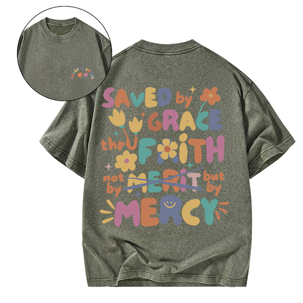 GC-WTSA0462 Saved By Grace Christian Washed T-Shirt