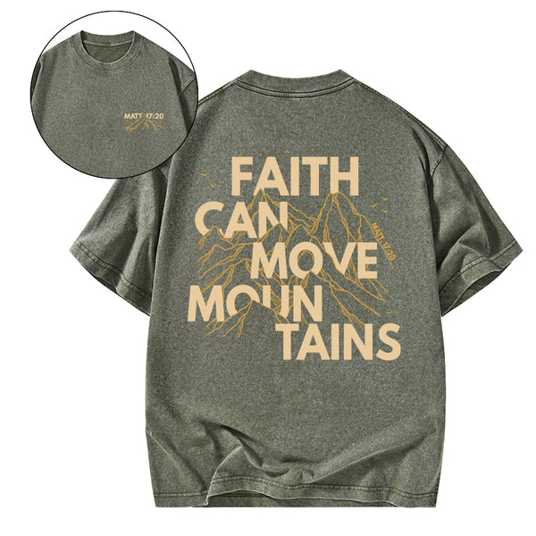 GC-WTSA0507 Faith Can Move Mountain Christian Washed T-Shirt