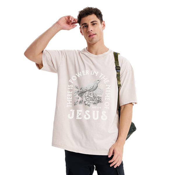 GC-WTSA0544 There Is Power In The Name Of Jeuss Christian Washed T-Shirt