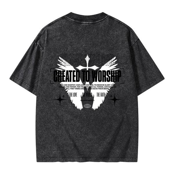 GC-WTSA0994 Created To Worship Christian Washed T-Shirt