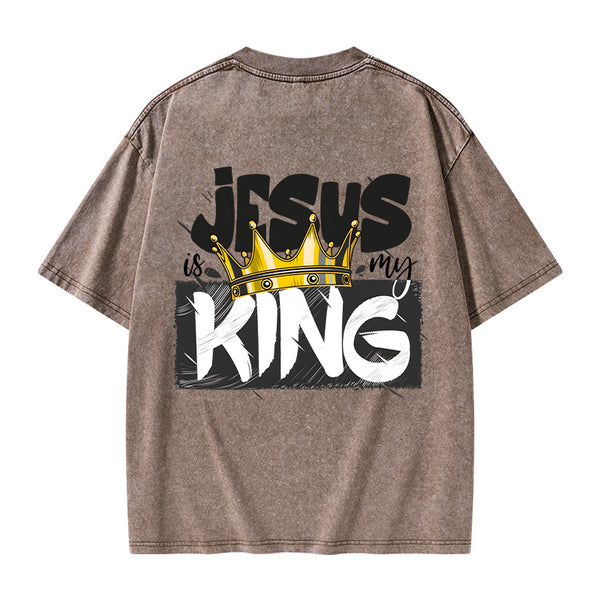 GC-WTSA1025 Jesus Is My King Christian Washed T-Shirt
