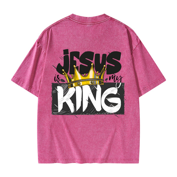GC-WTSA1025 Jesus Is My King Christian Washed T-Shirt