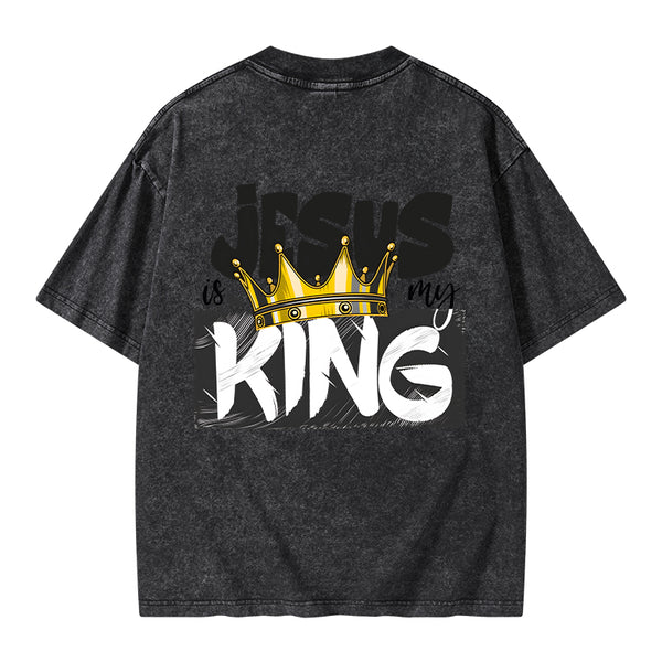 GC-WTSA1025 Jesus Is My King Christian Washed T-Shirt