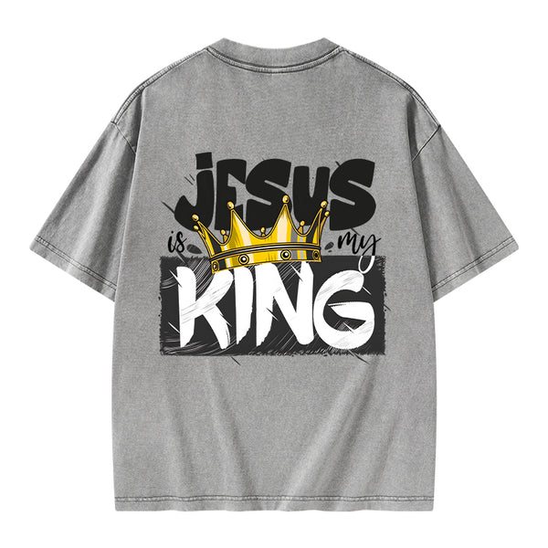 GC-WTSA1025 Jesus Is My King Christian Washed T-Shirt