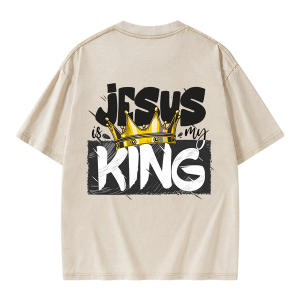 GC-WTSA1025 Jesus Is My King Christian Washed T-Shirt