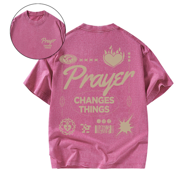 GC-WTSA1037 Prayer Changes Things Christian Washed T-Shirt