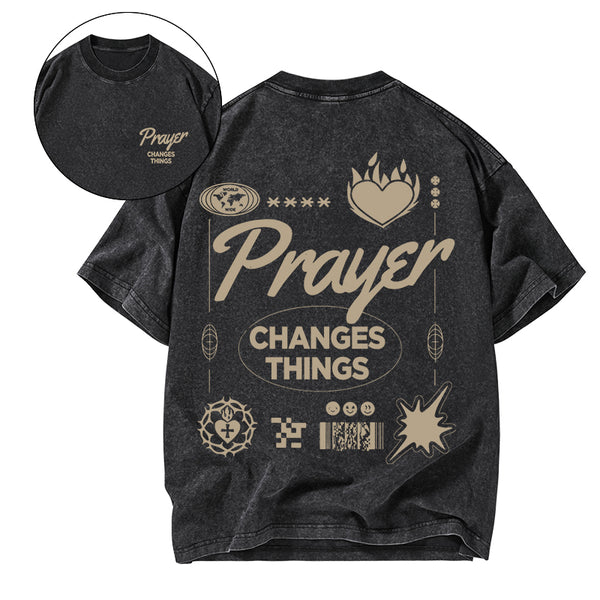 GC-WTSA1037 Prayer Changes Things Christian Washed T-Shirt