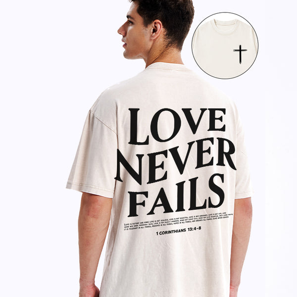 Love Never Fails Christian Washed T-Shirt
