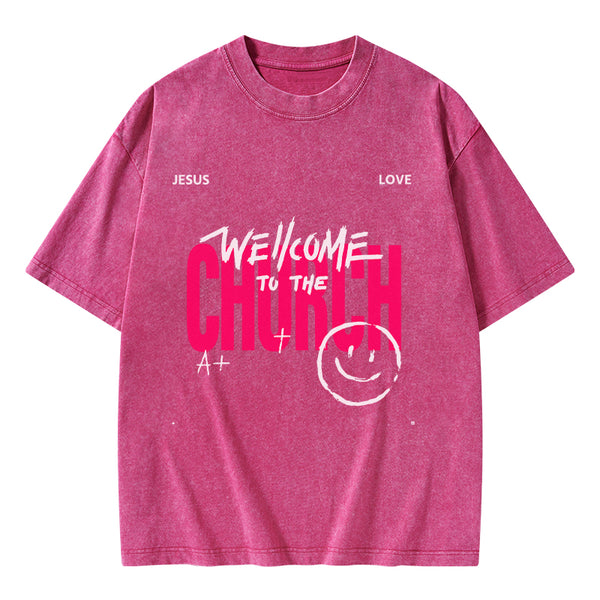GC-WTSA1061 Welcome To The Church Christian Washed T-Shirt