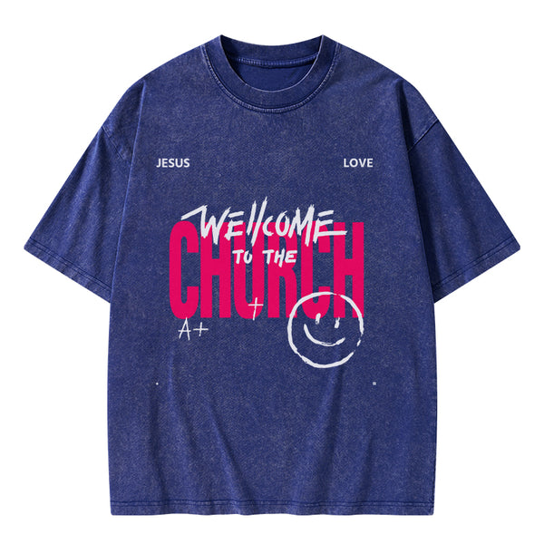 GC-WTSA1061 Welcome To The Church Christian Washed T-Shirt