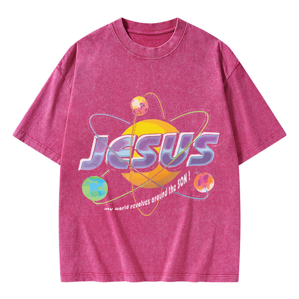 Jesus My World Revovles Around The Son Christian Washed T-Shirt