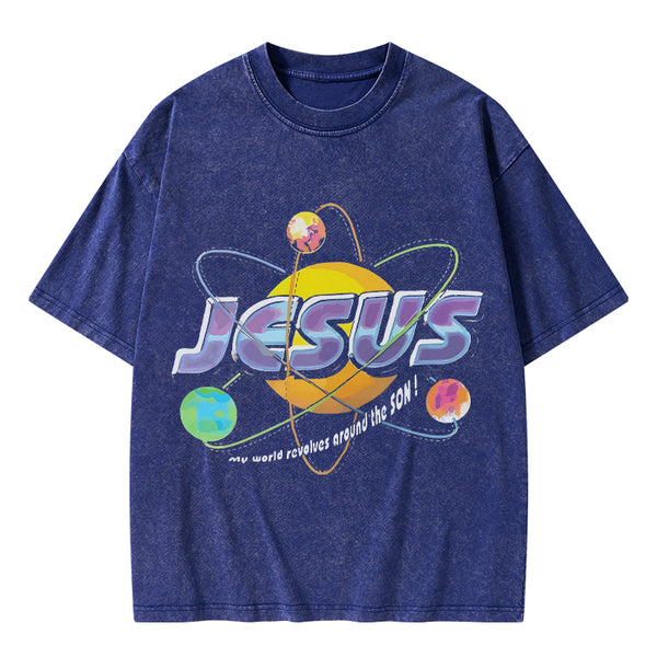 Jesus My World Revovles Around The Son Christian Washed T-Shirt