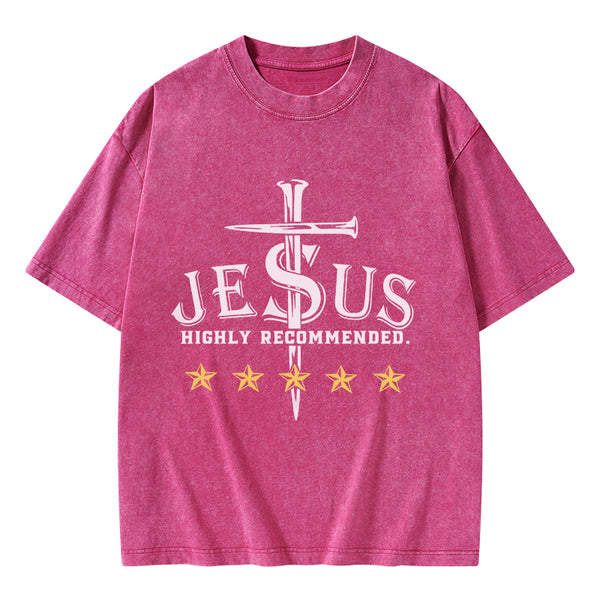 GC-WTSA1141 Jesus Highly Recommended Christian Washed T-Shirt