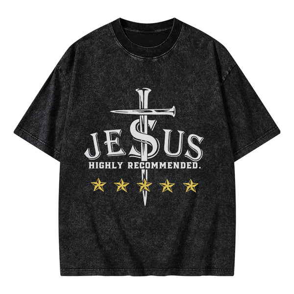 GC-WTSA1141 Jesus Highly Recommended Christian Washed T-Shirt