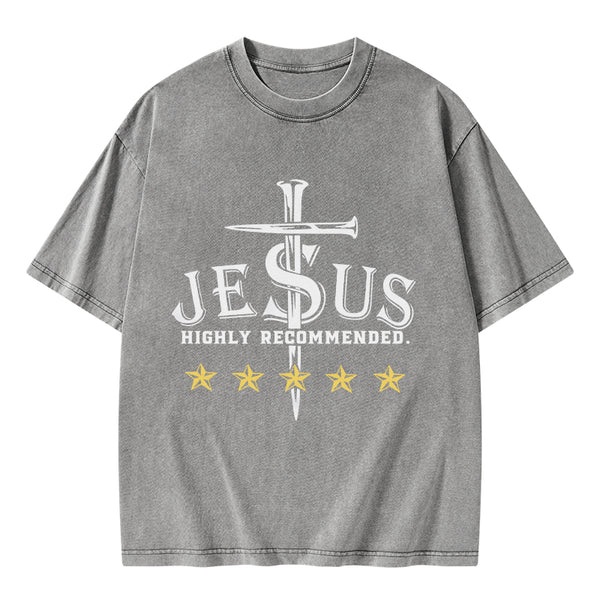 GC-WTSA1141 Jesus Highly Recommended Christian Washed T-Shirt