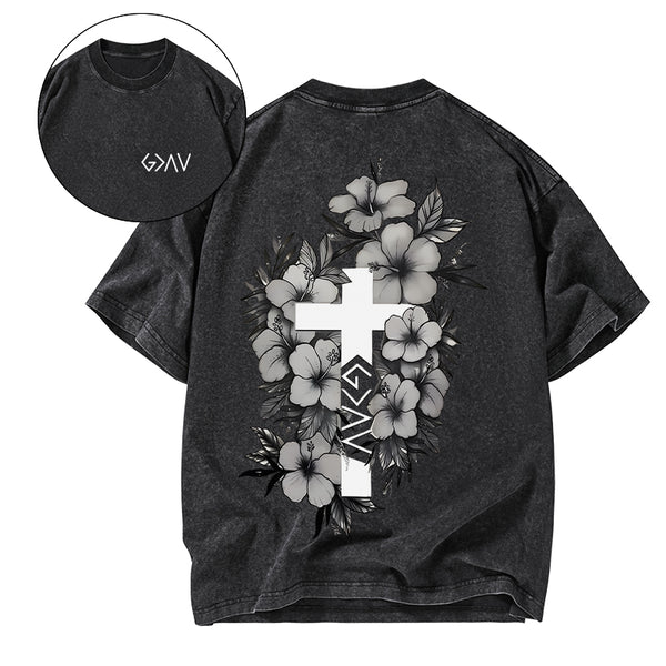 GC-WTSA1160 God is greater than the highs and lows Christian Washed T-Shirt