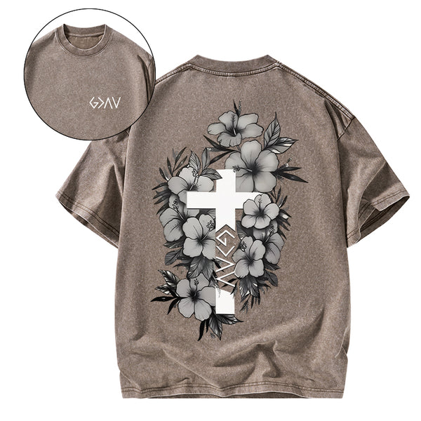 GC-WTSA1160 God is greater than the highs and lows Christian Washed T-Shirt
