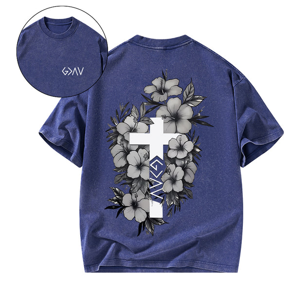 GC-WTSA1160 God is greater than the highs and lows Christian Washed T-Shirt