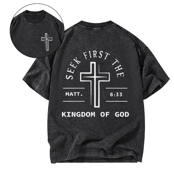 GC-WTSA1190 Seek First The Kingdom Of God Christian Washed T-Shirt