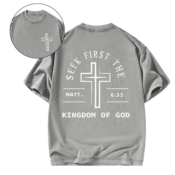 GC-WTSA1190 Seek First The Kingdom Of God Christian Washed T-Shirt