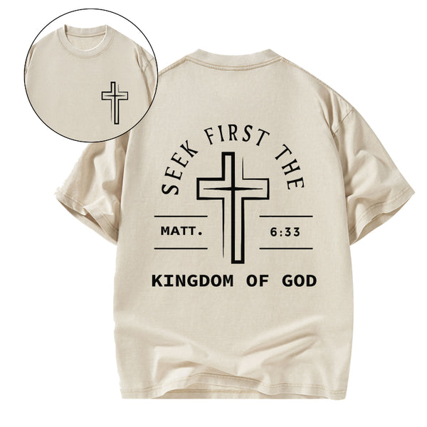 GC-WTSA1190 Seek First The Kingdom Of God Christian Washed T-Shirt