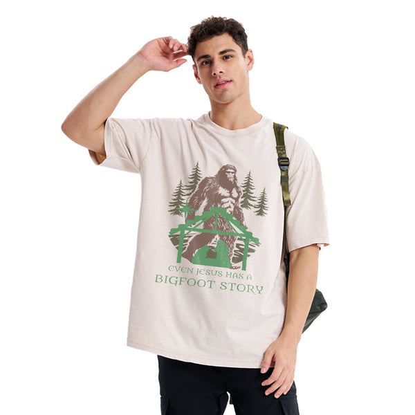 GC-WTSA1195 Even Jesus Has A Bigfoot Story Christian Washed T-Shirt