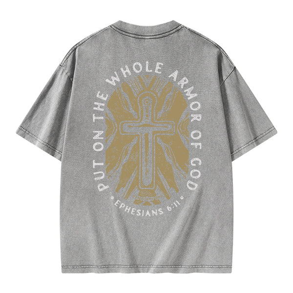 GC-WTSA1398 Put On The Whole Armor Of God Christian Washed T-Shirt